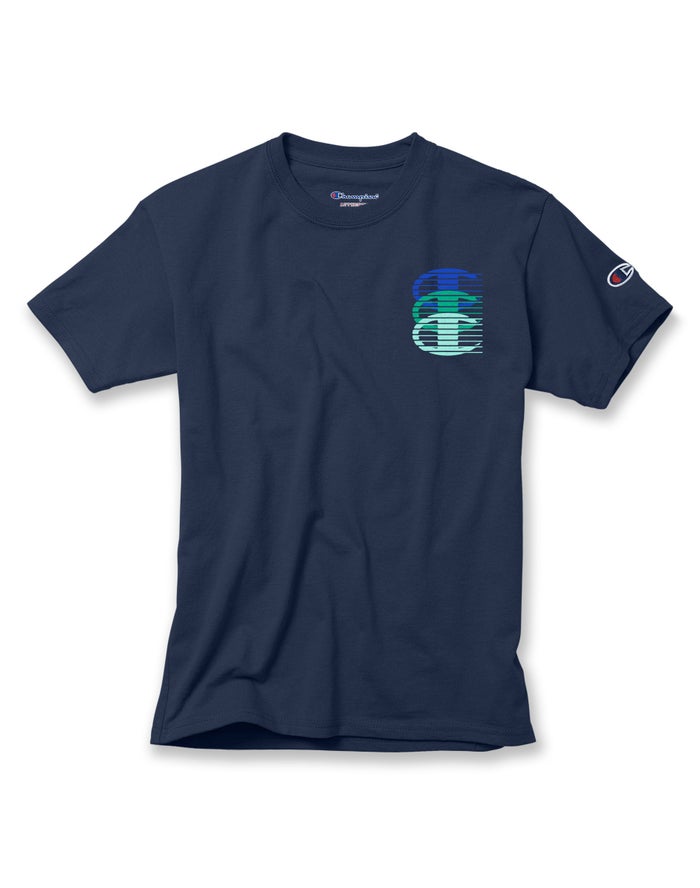 Champion Cotton Vertical Triple Script Logo - Poikien Laivastonsininen T-Paita - Suomi 3159806-EB